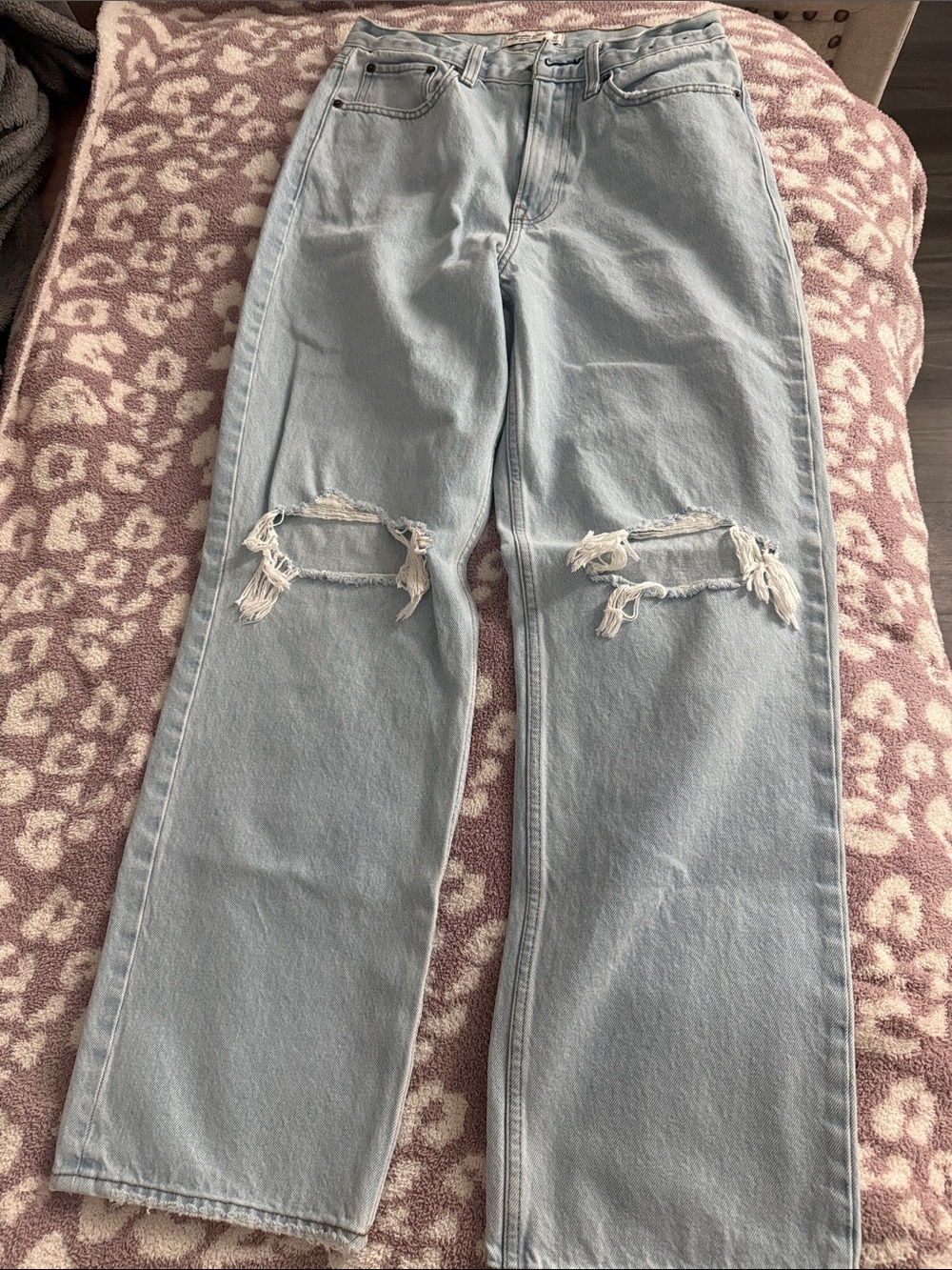 Abercrombie & Fitch Light Blue Distressed Straight-Leg Jeans